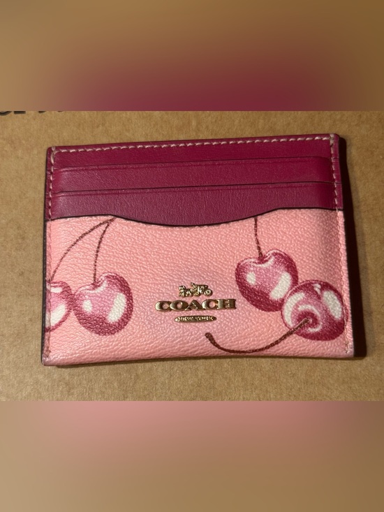 Coach Accessories - Coach Pink Cherry Leather Card Holder with Magenta Accents